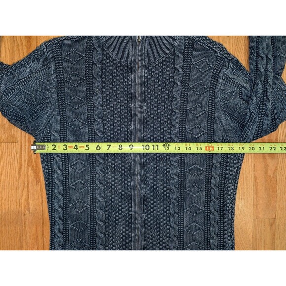 Carbon 2 Cobalt Men's Full Zip Sweater Medium Linen Cotton Blue Cable Knit - Picture 9 of 9